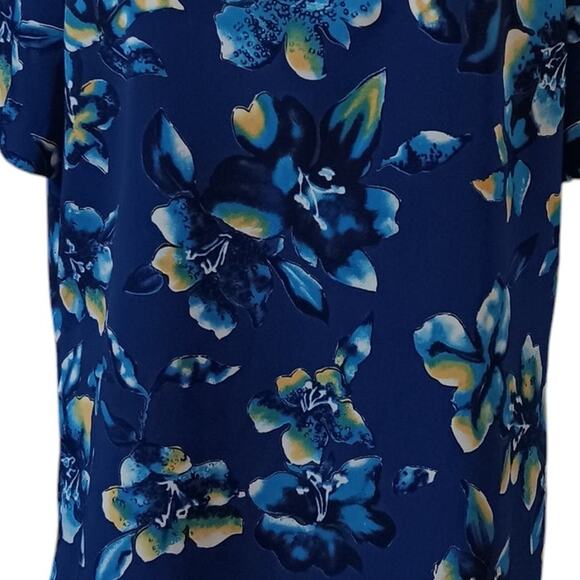 VINTAGE Norton McNaughton Beautiful Satin Blouse Top Shirt LG Bright Blue Floral - Picture 6 of 9